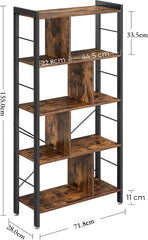 Bookshelf, Living Room Bookcase, Large 4-Tier Storage Shelf, for Office Study, Industrial Style, Easy Assembly, Steel Frame, Wooden Shelving Display Storage Unit Office Living Room Furniture (brown)