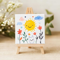 STATIONERY ISLAND 9Pcs Canvas and Easel Set, 10x10cm Art Canvas for Painting 100% Cotton Acid Free Professional Art Canvases for Acrylic Paint, Oil Paint & Mixed Media(3.93“ X 3.93”)