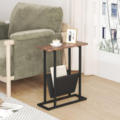 Slim Narrow Side Table with Storage for Tight Spaces – Multi-Purpose Accent Table: Perfect as Magazine Holder, Snack Table, Bedside Nightstand for Living Room and Bedroom