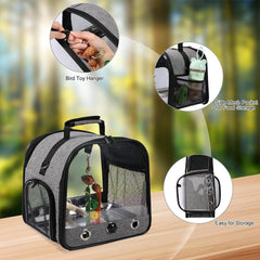 (6-pieces) Bird Carrier Bag Set,Foldable Bird Travel,Parrot Carrier with Stand, Parrot Transparent Breathable Travel Bag, Lightweight Birdcage with Food Tray and Water Bottle