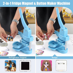 جود كرافتر الة صنع ازرار مغناطيسية للثلاجة 2 في 1، ماكينة صنع ازرار مغناطيسية للثلاجة 50 ملم/1.97 انش، ماكينة صنع شارات مغناطيسية مربعة مع 550 قطعة مجانية (تتضمن 50 دبوس)