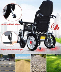 Lightweight Foldable Power Electric Wheelchair with Headrest, Reclinable Backrest and Dual Motors for Disabled & Elderly Mobility