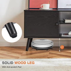 TV Stand for 55 60 inch TV, Modern Mid Century Entertainment Center with Storage, Media Console Table 2 Cabinet, Soft Hinge, Handle Door, Wooden Living Room, Office Furniture, Bedroom(black)