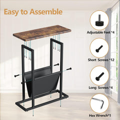 Slim Narrow Side Table with Storage for Tight Spaces – Multi-Purpose Accent Table: Perfect as Magazine Holder, Snack Table, Bedside Nightstand for Living Room and Bedroom