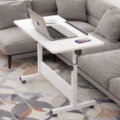 مكتب لابتوب محمول لجانب السرير بارتفاع قابل للتعديل مع 4 عجلات، طاولة جانبية قابلة للطي متعددة الوظائف للاريكة وغرفة النوم وغرفة المعيشة والمكتب وسرير المستشفى 60×40 سم، ابيض