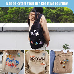 جود كرافتر الة صنع ازرار مغناطيسية للثلاجة 2 في 1، ماكينة صنع ازرار مغناطيسية للثلاجة 50 ملم/1.97 انش، ماكينة صنع شارات مغناطيسية مربعة مع 550 قطعة مجانية (تتضمن 50 دبوس)