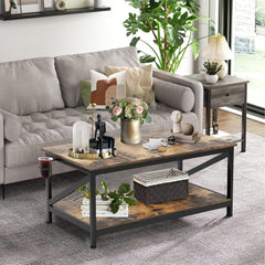 Coffee Table with Storage Shelft and 2 Tier Storage Shelf, Wooden Furniture, Dining Table for Home Living Room, Office, Desktop with Storage Shelf Modern Design Home Furniture, 100x55cm