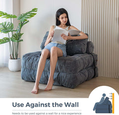 Folding Sofa Bed - Convertible Sleeper Chair with Pillow, Foldable Mattress & Back Support, Portable Fold-Out Floor Sofa Lounge for Living Room & Bedroom, Dark Grey, Single Size