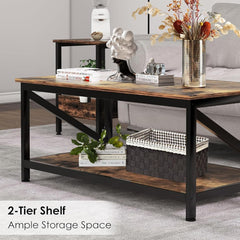 Coffee Table with Storage Shelft and 2 Tier Storage Shelf, Wooden Furniture, Dining Table for Home Living Room, Office, Desktop with Storage Shelf Modern Design Home Furniture, 100x55cm