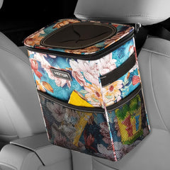 HOTOR Car Trash Can with Lid and Storage Pockets, 100% Leak-Proof Car Organizer, Waterproof Car Garbage Can, Multipurpose Trash Bin for Car - Black