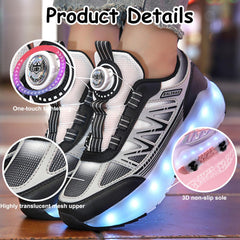 Mylindde Kids Roller Skates Shoes, 4 Wheels Roller Shoes, Roller Skates Sneaker, Sneakers with Wheels Become Sport, for Children Gift