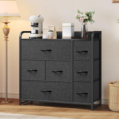 Dresser with 7 Drawers - Fabric Storage Tower, Organizer Unit for Bedroom, Living Room, Hallway, Entryway, Closets - Sturdy Steel Frame, Wooden Top & Easy Pull Fabric Bins (black)