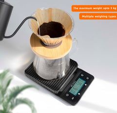 Coffee Scale | Kitchen Scale | Pour Over V60 Drip Coffee | Food Baking Table Weighting with Tare timing Function Digital Precise Graduation Waterproof Mat 0.1-3000G ميزان قهوة رقمي مع مؤقت
