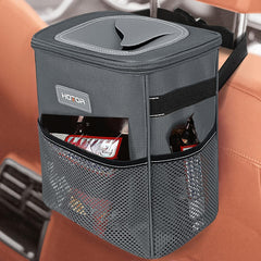 HOTOR Car Trash Can with Lid and Storage Pockets, 100% Leak-Proof Car Organizer, Waterproof Car Garbage Can, Multipurpose Trash Bin for Car - Black