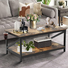 Coffee Table with Storage Shelft and 2 Tier Storage Shelf, Wooden Furniture, Dining Table for Home Living Room, Office, Desktop with Storage Shelf Modern Design Home Furniture, 100x55cm