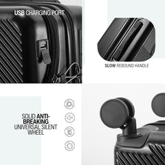 TERE 20" Carry On Luggage Travel Trolley Bag Suitcase with Front Open Laptop Compartment, USB Port Charging, Cup Holder, Silent Wheels, Hook (Black)