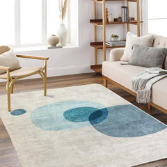 Tinyboy-hbq Area Rug Short Pile Living room Carpet Modern Geometric Design Rugs Circular Pattern Rug Non-slip Decorative Rugs for Bedroom (160 x 200 cm, Light blue/beige)