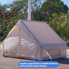 Inflatable Tents for Camping with Pump, Air Glamping Tents, Easy Setup 10 * 6.9ft Waterproof Blow up Tent, 2-4 People Oxford Cabin Tent with Mesh Window.