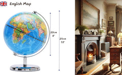 Exerz 20cm World Globe Political Map - Educational Globes Geographic - Stainless Steel Arc and Base - School Home (20cm diameter)