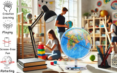 Exerz 20cm World Globe Political Map - Educational Globes Geographic - Stainless Steel Arc and Base - School Home (20cm diameter)