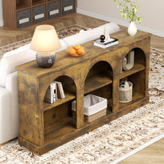 Chulovs Rustic Farmhouse Console Table – 160cm-Long Entryway Table with 3-Tier Storage, Wooden Rectangular Sofa Table for Behind-Couch Use, Ideal for Entryway, Hallway & Living Room