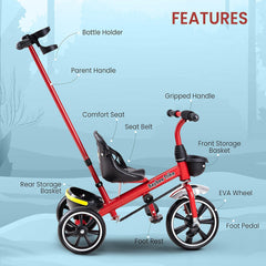 بايبي دراجة ثلاثية العجلات ذكية بخاصية التوصيل والتشغيل للاطفال، دراجة للاطفال مع مساحة تخزين ومقبض دفع للوالدين | دراجة ثلاثية العجلات للاطفال | دراجة اطفال للاطفال من سن 2 الى 5 سنوات للاولاد