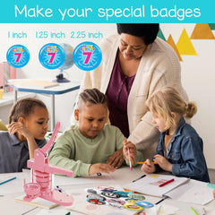 جانججند الة صنع الازرار باحجام متعددة، 1 انش + 1.25 انش + 2.25 انش، الة صنع شارات زر كبس مع اجزاء ازرار وملحقات قاطع دائرية، لون زهري