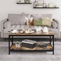 Coffee Table with Storage Shelft and 2 Tier Storage Shelf, Wooden Furniture, Dining Table for Home Living Room, Office, Desktop with Storage Shelf Modern Design Home Furniture, 100x55cm