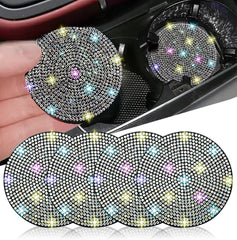 NBTEPEM 2pcs Bling Car Cup Holder Coaster, 2.75 inch Anti-Slip Shockproof Universal Fashion Coasters Insert Crystal Rhinestone Automotive Interior Accessories for Women (2 pcs, White)
