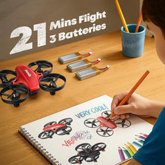 V995 Red Mini Drone for Kids and Beginners,Indoor RC Quadcopter Plane with 3D Flips, 360° Rotation, Circle Fly, Auto Hover, Headless Mode, 21Mins 3 Batteries, Gift for Boys and Girls