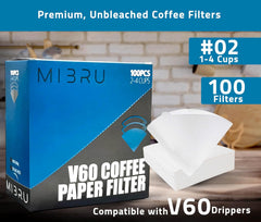 MIBRU Coffee Filters V60 Cone Paper White 100pcs Coffee Filters Unbleached Paper Filters Compatible with Pour Over Drippers 2-4 Cups Size 02 Coffee Filters v60 (1-4 Cups 02, 100)