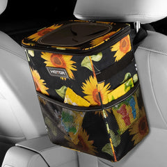 HOTOR Car Trash Can with Lid and Storage Pockets, 100% Leak-Proof Car Organizer, Waterproof Car Garbage Can, Multipurpose Trash Bin for Car - Black