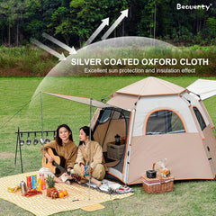 Beauenty Hexagonal Automatic Pop Up Tent with 2 Doors and 4 Windows, Waterproof Sunshade Portable Instant Dome Tent, Large Outdoor Camping Beach Picnic Fishing Tents for 5-8 People (Beige)