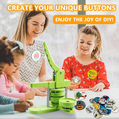 ام كيه.بير ماكينة صنع الأزرار مقاس 75 ملم (3 انش)، مجموعة ماكينة صنع دبابيس الازرار، الة ضغط على الأزرار مع 100 مجموعة من مستلزمات صنع الازرار وقاطع دائري وكتاب سحري