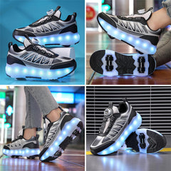 Mylindde Kids Roller Skates Shoes, 4 Wheels Roller Shoes, Roller Skates Sneaker, Sneakers with Wheels Become Sport, for Children Gift