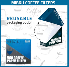 MIBRU Coffee Filters V60 Cone Paper White 100pcs Coffee Filters Unbleached Paper Filters Compatible with Pour Over Drippers 2-4 Cups Size 02 Coffee Filters v60 (1-4 Cups 02, 100)