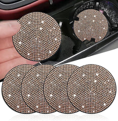 NBTEPEM 2pcs Bling Car Cup Holder Coaster, 2.75 inch Anti-Slip Shockproof Universal Fashion Coasters Insert Crystal Rhinestone Automotive Interior Accessories for Women (2 pcs, White)