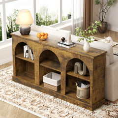 Chulovs Rustic Farmhouse Console Table – 160cm-Long Entryway Table with 3-Tier Storage, Wooden Rectangular Sofa Table for Behind-Couch Use, Ideal for Entryway, Hallway & Living Room