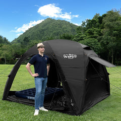 Inflatable Tents Blow up Tents for Camping, 4-6 Persons 4 Season Oxford Cabin Tent with Pump, Easy Setup Waterproof with Mesh Windows & Doors Outdoor Sandgold