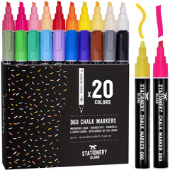 Stationery Island Chalk Pens D60 Pack Of 8 Neon Colours – 6mm Chisel Nibs. Dry Wipe Erase Liquid Chalk Markers. For Glass (Windows & Mirrors), Whiteboards, Signs And Non-Porous Blackboards