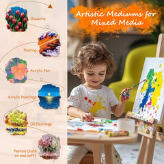 STATIONERY ISLAND 9Pcs Canvas and Easel Set, 10x10cm Art Canvas for Painting 100% Cotton Acid Free Professional Art Canvases for Acrylic Paint, Oil Paint & Mixed Media(3.93“ X 3.93”)