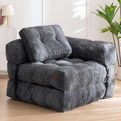 Portable Folding Sofa Bed, Convertible Sleeper Chair with Pillow & Back-Supported Foldable Mattress, Comfy Floor Lounge for Living Room/Bedroom, Dark Grey (Single)