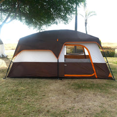 KTT Extra Large Tent 10-12 Person(B),Family Cabin Tents,2 Rooms,Straight Wall,3 Doors and 3 Window with Mesh,Waterproof,Double Layer,Big Tent for Outdoor,Picnic,Camping,Family Gathering.