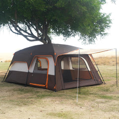 KTT Extra Large Tent 10-12 Person(B),Family Cabin Tents,2 Rooms,Straight Wall,3 Doors and 3 Window with Mesh,Waterproof,Double Layer,Big Tent for Outdoor,Picnic,Camping,Family Gathering.
