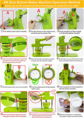 ام كيه.بير ماكينة صنع الأزرار مقاس 75 ملم (3 انش)، مجموعة ماكينة صنع دبابيس الازرار، الة ضغط على الأزرار مع 100 مجموعة من مستلزمات صنع الازرار وقاطع دائري وكتاب سحري