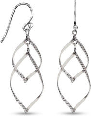 925 Sterling Silver Double Twisted Linear Marquise Loops Classic Infinity Drop Dangle Earrings AL064