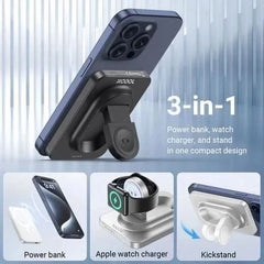 بنك طاقة لاسلكي 3 في 1 مع شاحن ساعة أبل ومسند