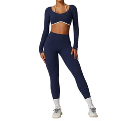 Spring Contrast Color Beauty Back Yoga Suit
