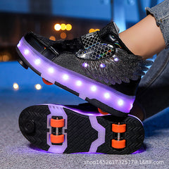 Skates Shoes Wings Luminous Four-wheel Pulley Skates Shoes