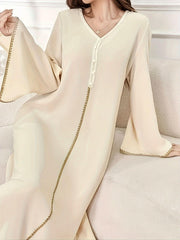 فستان عباية بفتحة رقبة على شكل حرف V وأكمام طويلة منقسمة أنيقة من ملابس نسائية